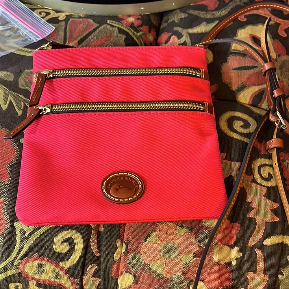 Dooney and Bourke Nylon North South Triple Zip purse red